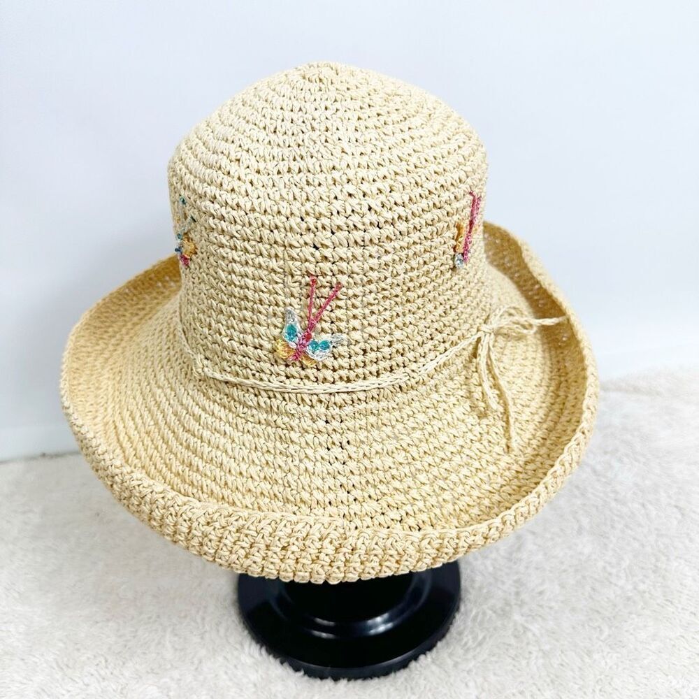 Cappelli Straworld Floral Embroidered Straw Hat Boho Festival Beachy - Picture 11 of 12